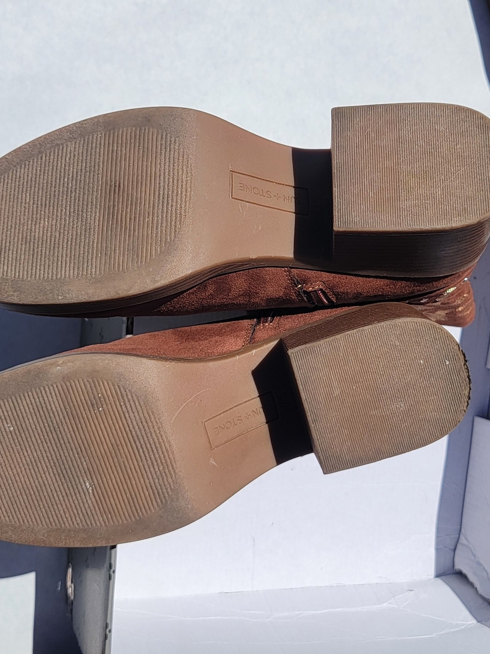 Sun + Stone Rust Brown Suede Studded Western Mid-Calf Boots - Picture 9 of 10